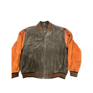 Vintage Leather Loft Colorblock Leather Bomber Jacket XL Korea Black Orange